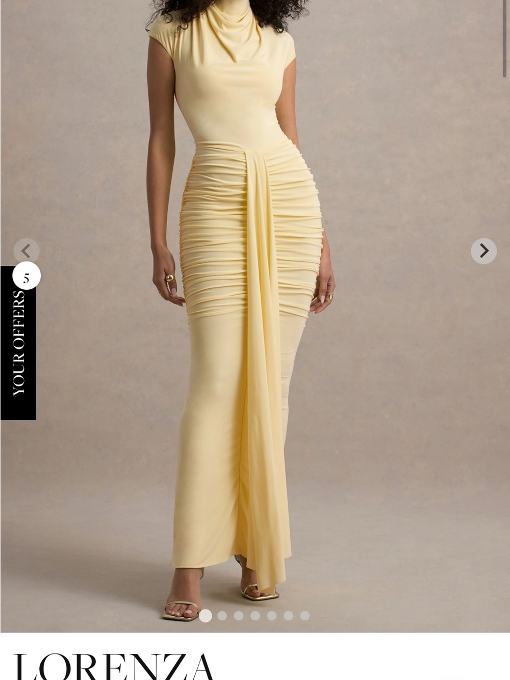 Club London Lorenza Pale Lemon High-Neck Ruched Maxi Dress
